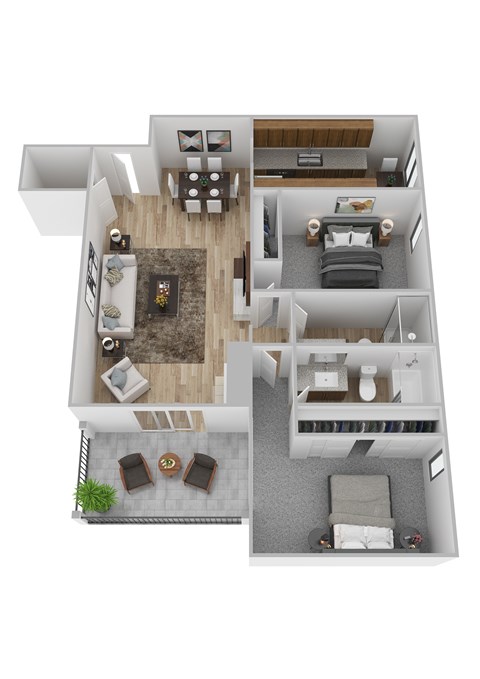 Floor plan for 2 beds, 2 baths, 1035 sqft