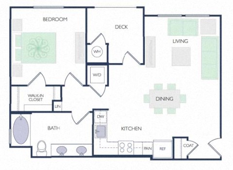 Floor plan for 1 bed, 1 bath, 781 sqft
