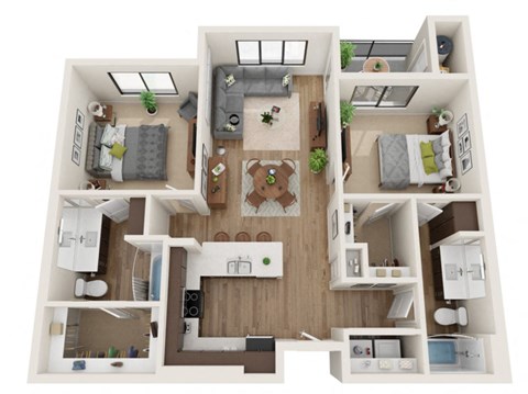 Floor plan for 2 beds, 2 baths, 1060 sqft