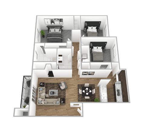 Floor plan for 3 beds, 2 baths, 1132 sqft