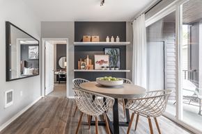 Beaverton apartment for rent - a dining room with a table and chairs and a window