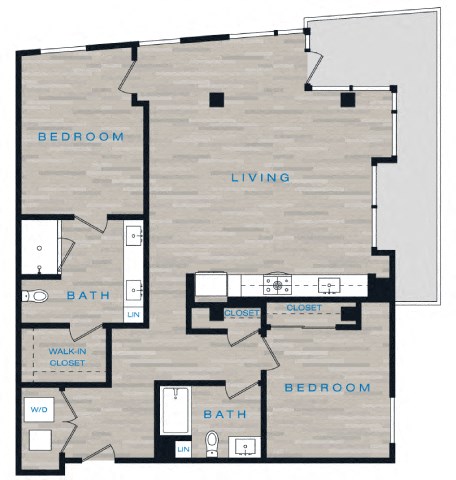 Floor plan for 2 beds, 2 baths, 1260 sqft