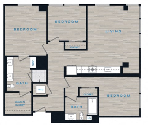 Floor plan for 3 beds, 2 baths, 1310 sqft