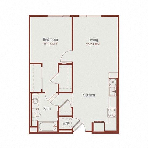 Floor plan for 1 bed, 1 bath, 771 sqft