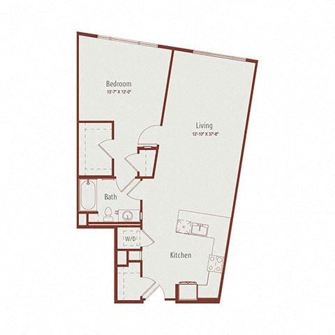 Floor plan for 1 bed, 1 bath, 976 sqft