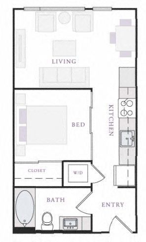 Floor plan for studio, 1 bath, 497 sqft