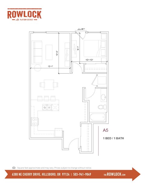 Floor plan for 1 bed, 1 bath, 787 sqft