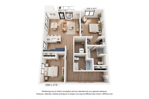 Floor plan for 2 beds, 2 baths, 1140 sqft