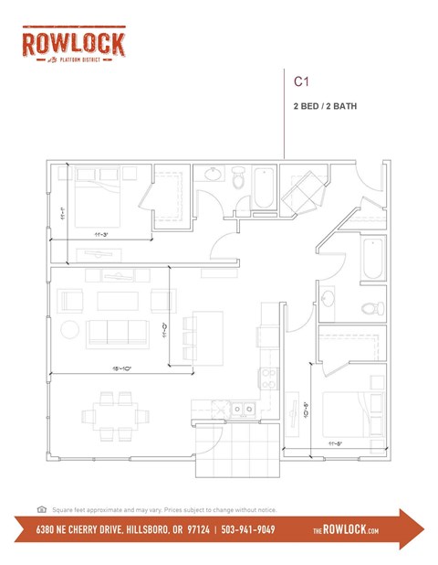 Floor plan for 2 beds, 2 baths, 1231 sqft