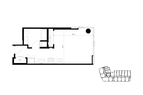 Floor plan for studio, 1 bath, 480 sqft