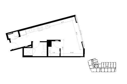Floor plan for studio, 1 bath, 519 sqft