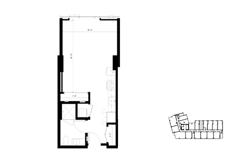 Floor plan for studio, 1 bath, 524 sqft