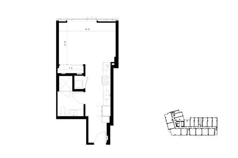 Floor plan for studio, 1 bath, 456 sqft