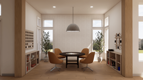 Sammamish townhouse for rent - A modern dining room with a round table and chairs.