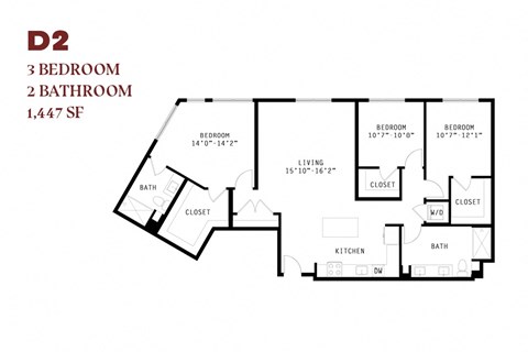 Floor plan for 3 beds, 2 baths, 1447 sqft