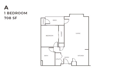Floor plan for 1 bed, 1 bath, 818 sqft