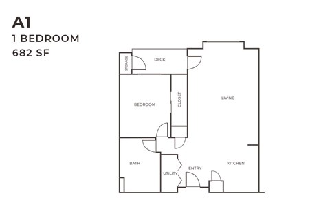 Floor plan for 1 bed, 1 bath, 682 sqft