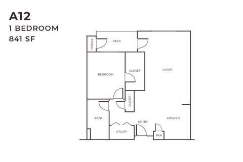 Floor plan for 1 bed, 1 bath, 841 sqft