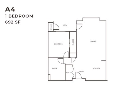 Floor plan for 1 bed, 1 bath, 692 sqft