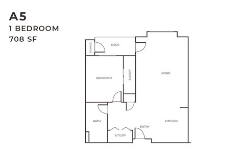 Floor plan for 1 bed, 1 bath, 708 sqft
