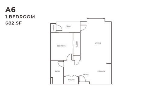 Floor plan for 1 bed, 1 bath, 682 sqft