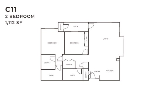 Floor plan for 2 beds, 2 baths, 1112 sqft