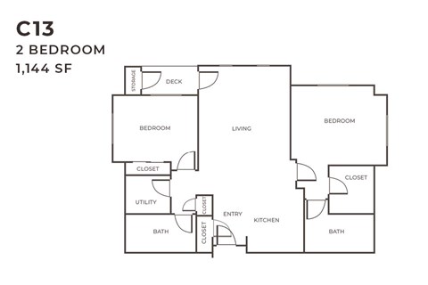 Floor plan for 2 beds, 2 baths, 1144 sqft