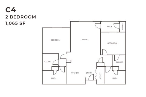 Floor plan for 2 beds, 2 baths, 1065 sqft