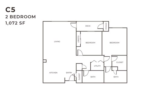 Floor plan for 2 beds, 2 baths, 1072 sqft