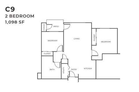 Floor plan for 2 beds, 2 baths, 1098 sqft