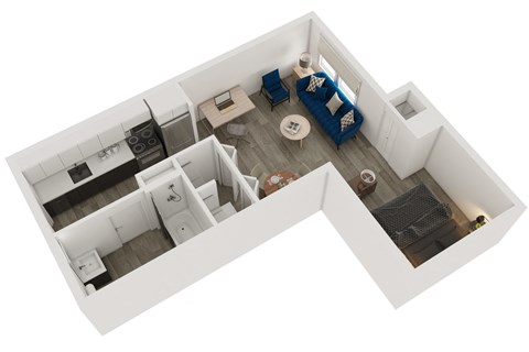 Floor plan for studio, 1 bath, 512 sqft