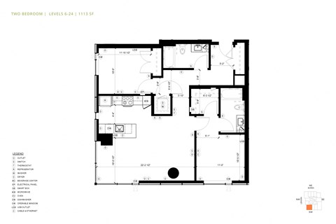 Floor plan for 2 beds, 2 baths, 1113 sqft