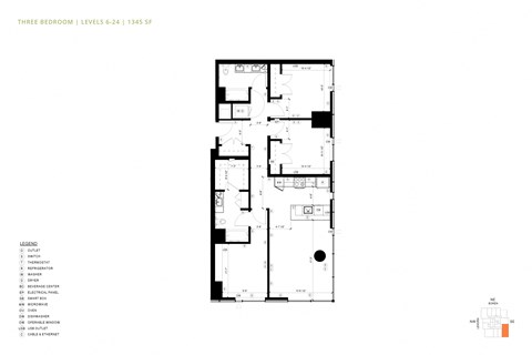 Floor plan for 3 beds, 2 baths, 1345 sqft