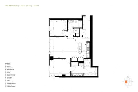 Floor plan for 2 beds, 2 baths, 1248 sqft