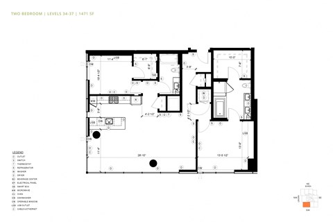 Floor plan for 2 beds, 2 baths, 1471 sqft
