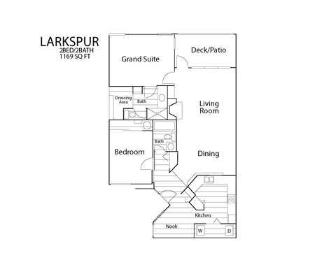Floor plan for 2 beds, 2 baths, 1180 sqft