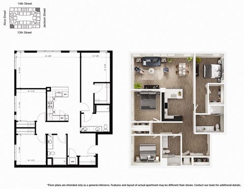 Floor plan for 3 beds, 2 baths, 1505 sqft