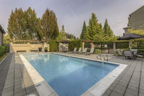 Hillsboro townhouse for rent - A large outdoor swimming pool surrounded by a patio and trees.