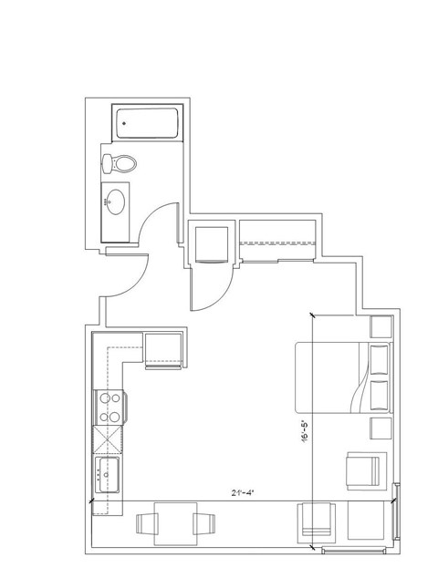 Floor plan for studio, 1 bath, 552 sqft