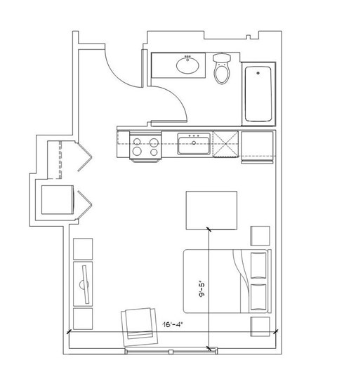 Floor plan for studio, 1 bath, 441 sqft