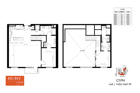 Floor plan for 2 beds, 2 baths, 1460 sqft