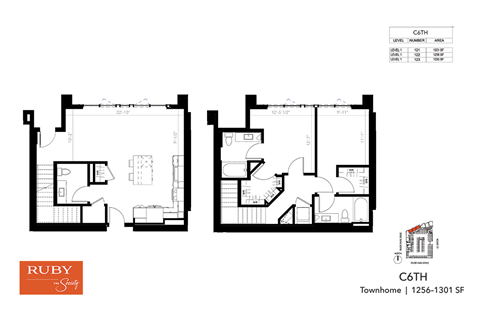 Floor plan for 2 beds, 2 baths, 1256 sqft