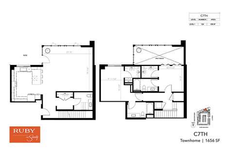 Floor plan for 2 beds, 2 baths, 1656 sqft