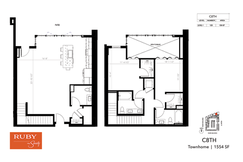 Floor plan for 2 beds, 2 baths, 1554 sqft
