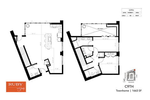 Floor plan for 2 beds, 2 baths, 1663 sqft