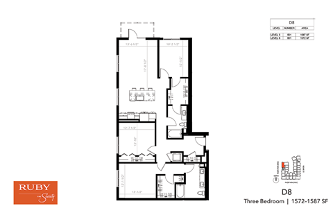 Floor plan for 3 beds, 2 baths, 1587 sqft