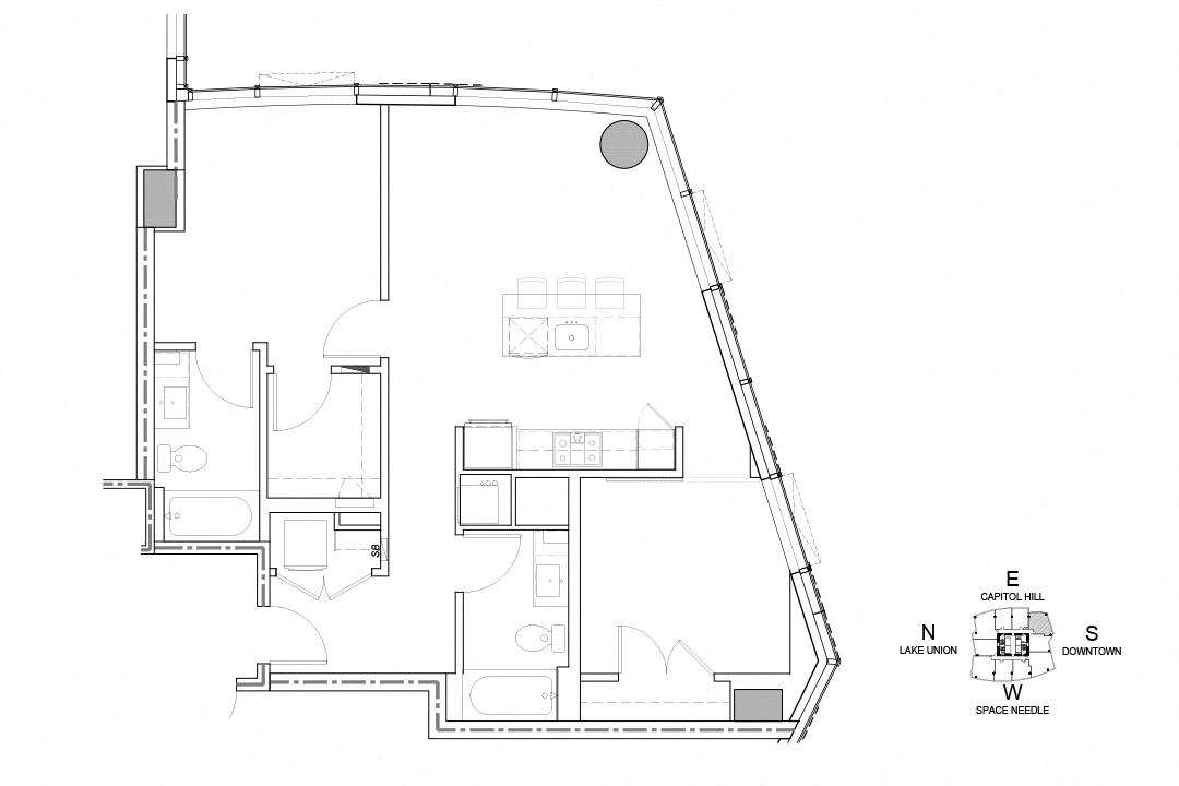 Floor plan for 2 beds, 2 baths, 1169 sqft