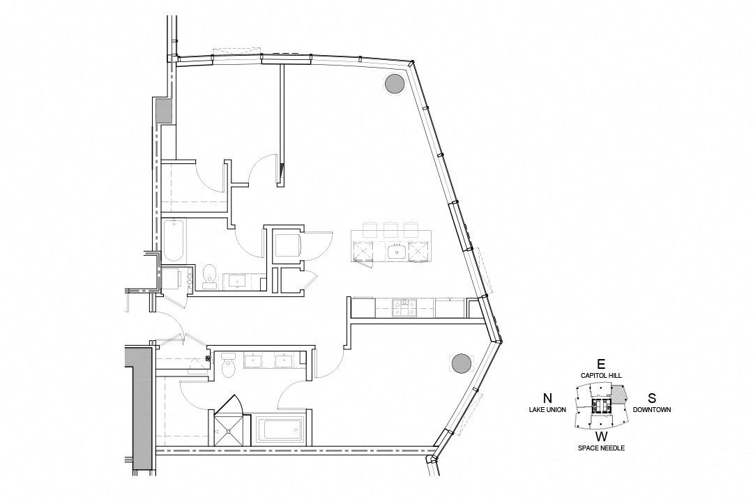 Floor plan for 2 beds, 2 baths, 1327 sqft