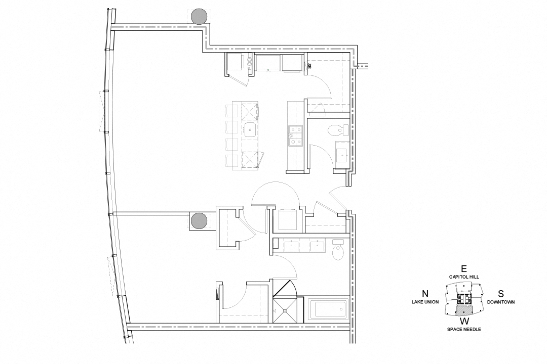 Floor plan for 1 bed, 1.5 baths, 1111 sqft