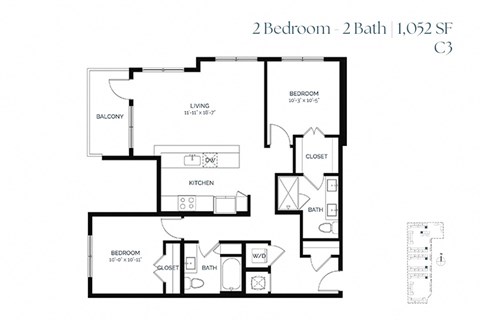 Floor plan for 2 beds, 2 baths, 1112 sqft
